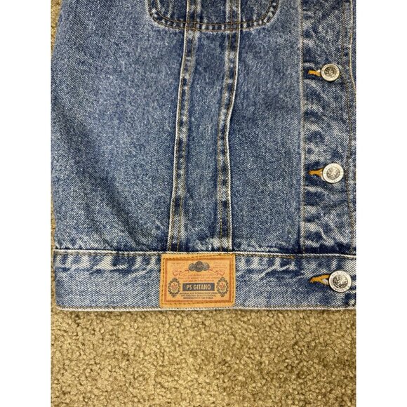 GITANO VTG Jean Denim Jacket Vest 90s Y2k Acid Mid Wash Biker Preppy Grunge M - Picture 5 of 8